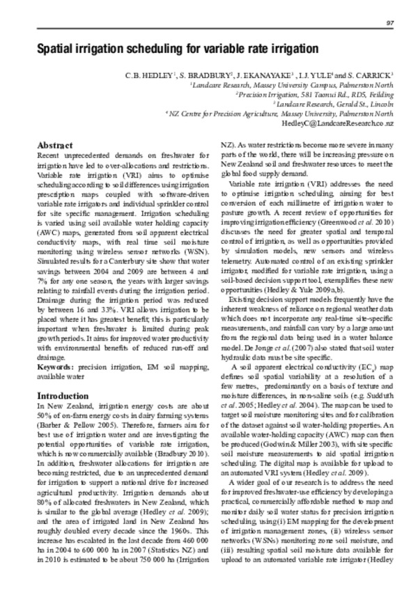 Spatial Irrigation Scheduling for Variable Rate Irrigation